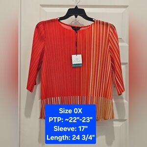 Ming Wang Fine Pleat Crepe de Chine Cropped Blouse, NWT, Size 0X (XL-1X)